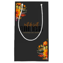 Sophisticated Floral Design Black Orange Flowers  スモールペーパーバッグ
