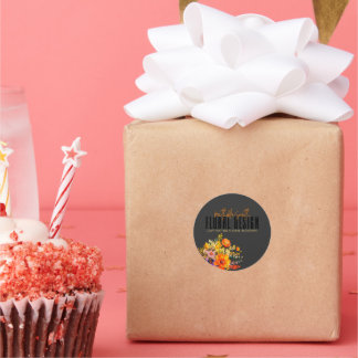 Sophisticated Floral Design Black Orange Flowers  ラウンドシール