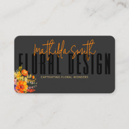 Sophisticated Floral Design Black Orange Flowers  名刺