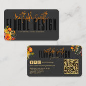 Sophisticated Floral Design Black Orange Flowers  名刺 (正面/裏面)
