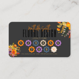 Sophisticated Floral Design Black Orange Loyalty 名刺