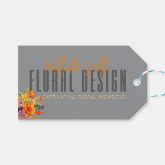 Sophisticated Floral Design Gray Orange Flowers  ギフトタグ