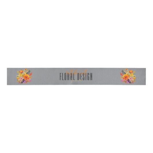 Sophisticated Floral Design Gray Orange Flowers グログランリボン (正面)