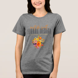 Sophisticated Floral Design Gray Orange Flowers  トライブレンドＴシャツ