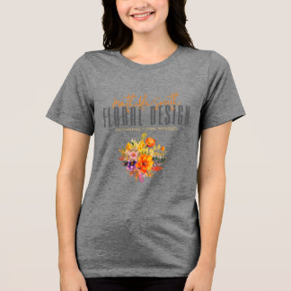 Sophisticated Floral Design Gray Orange Flowers  トライブレンドＴシャツ