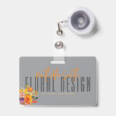 Sophisticated Floral Design Gray Orange Flowers  バッジ (Front with Retractable)