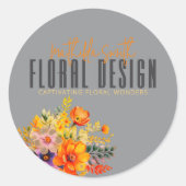 Sophisticated Floral Design Gray Orange Flowers  ラウンドシール (正面)