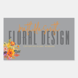 Sophisticated Floral Design Gray Orange Flowers  長方形シール
