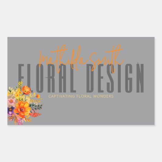 Sophisticated Floral Design Gray Orange Flowers  長方形シール (正面)