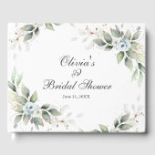 Sophisticated Floral Soft Blue Foliage Wedding Cel ゲストブック (正面)