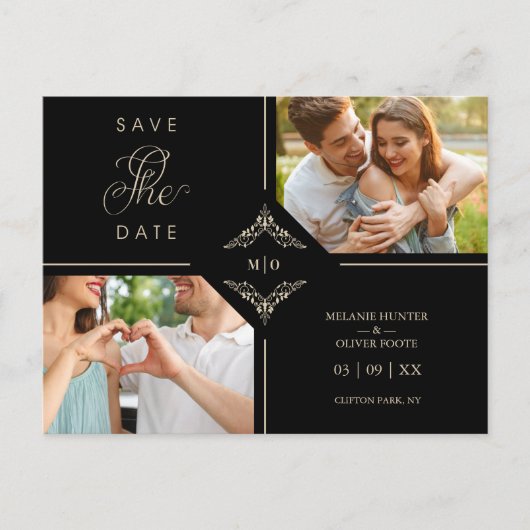 Sophisticated Flourish Wedding Initials Ornamental 案内ポストカード (正面)