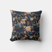 Sophisticated Gold Flowers On Navy Blue クッション (正面)