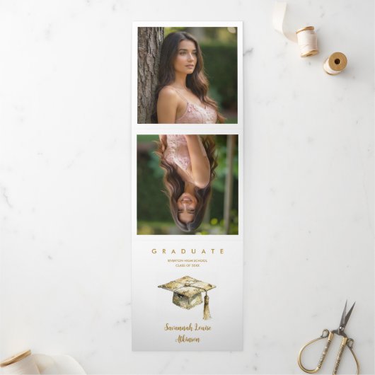 Sophisticated Graduation Cap Pastel Tones Glitter 三つ折り案内状 (外部)