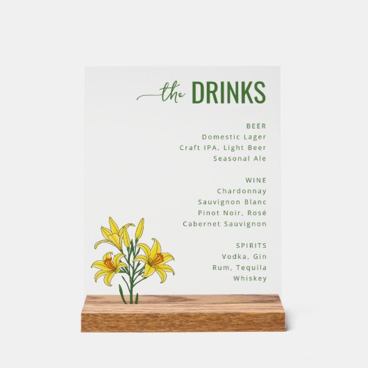Sophisticated Green Floral Beverage Menu アクリルサイン (正面)