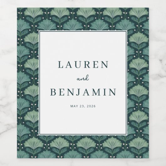 Sophisticated Green Leaf Motive ワインラベル (シングルラベル)