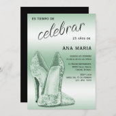 Sophisticated Green Spanish Feminine Birthday  招待状 (正面/裏面)