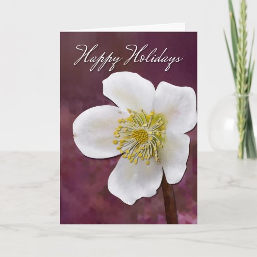 Sophisticated High-Poly Winter Rose Art Holiday カード (正面)