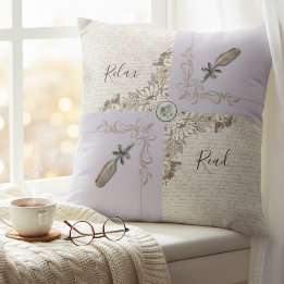 Sophisticated Lavender Cozy Book Lovers Accent クッション