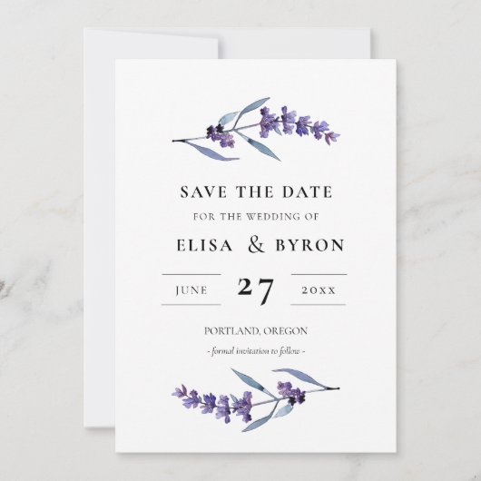 Sophisticated lilac floral Save the date 招待状 (正面)