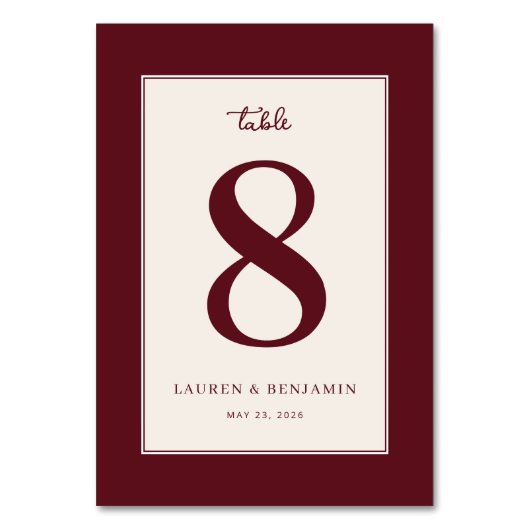 Sophisticated Maroon Number Eight テーブルナンバー (正面)