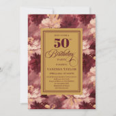 Sophisticated merlot blush gold floral birthday  招待状 (正面)