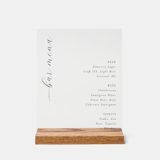 Sophisticated Minimalist Bar Menu アクリルサイン (正面)