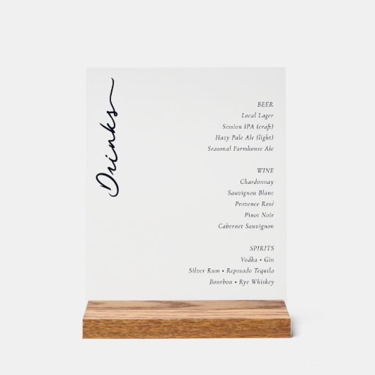 Sophisticated Minimalist Beverage Menu アクリルサイン (正面)