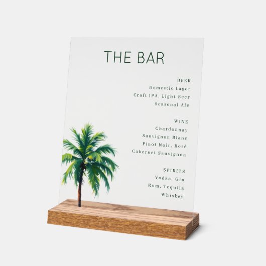 Sophisticated Minimalist Palm Tree Menu アクリルサイン (傾斜)