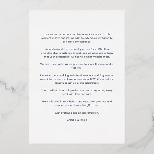 Sophisticated Minimalist Photo Elegant Script 箔招待状 (裏面)