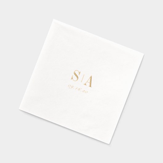Sophisticated monogram minimalist wedding 箔ナプキン (左)