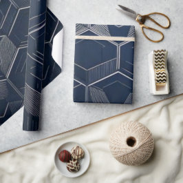Sophisticated Navy and Silver Hexagon Paper ラッピングペーパー