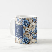 Sophisticated Navy Blue Flowers Personalized   コーヒーマグカップ (正面左)