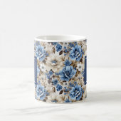 Sophisticated Navy Blue Flowers Personalized   コーヒーマグカップ (中央)