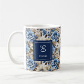 Sophisticated Navy Blue Flowers Personalized   コーヒーマグカップ (左)