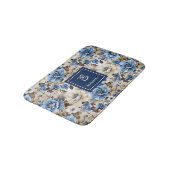 Sophisticated Navy Blue Flowers Personalized Bath  バスマット (アングル)