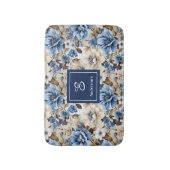 Sophisticated Navy Blue Flowers Personalized Bath  バスマット (正面縦)