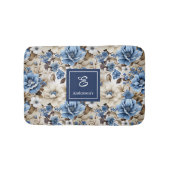 Sophisticated Navy Blue Flowers Personalized Bath  バスマット (正面)