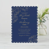 Sophisticated navy blue gold peony floral Wedding 招待状 (スタンド正面)