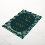 Sophisticated Navy Botanical Leaf 箔招待状 (回転した状態)