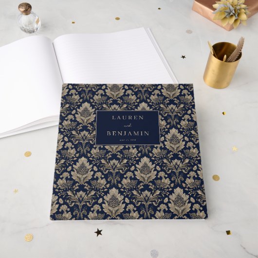 Sophisticated Navy Floral Vintage ゲストブック (正面見開き)