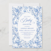 Sophisticated Navy Toile Rose Baby Shower Invite 招待状 (正面)