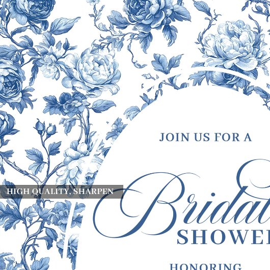 Sophisticated Navy Toile Rose Bridal Shower Invite 招待状