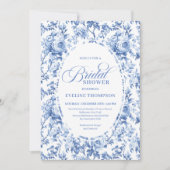 Sophisticated Navy Toile Rose Bridal Shower Invite 招待状 (正面)