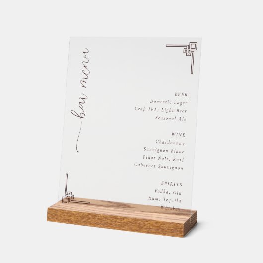 Sophisticated Off-White Minimalist Bar Menu アクリルサイン (傾斜)