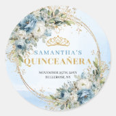 Sophisticated Pastel Blue Gold Eucalyptus Sticker ラウンドシール (正面)