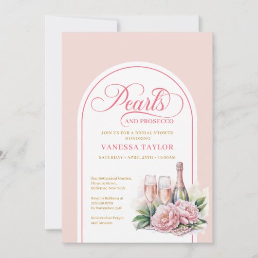 Sophisticated Pearls and Prosecco Bridal Invite 招待状 (正面)