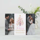Sophisticated Pink First Christmas Wedding Tree シーズンカード (スタンド正面)