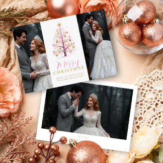 Sophisticated Pink First Christmas Wedding Tree シーズンカード