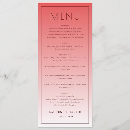 Sophisticated Pink Menu Template メニュー (正面)