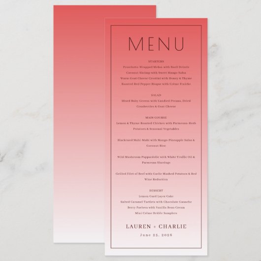Sophisticated Pink Menu Template メニュー (正面/裏面)